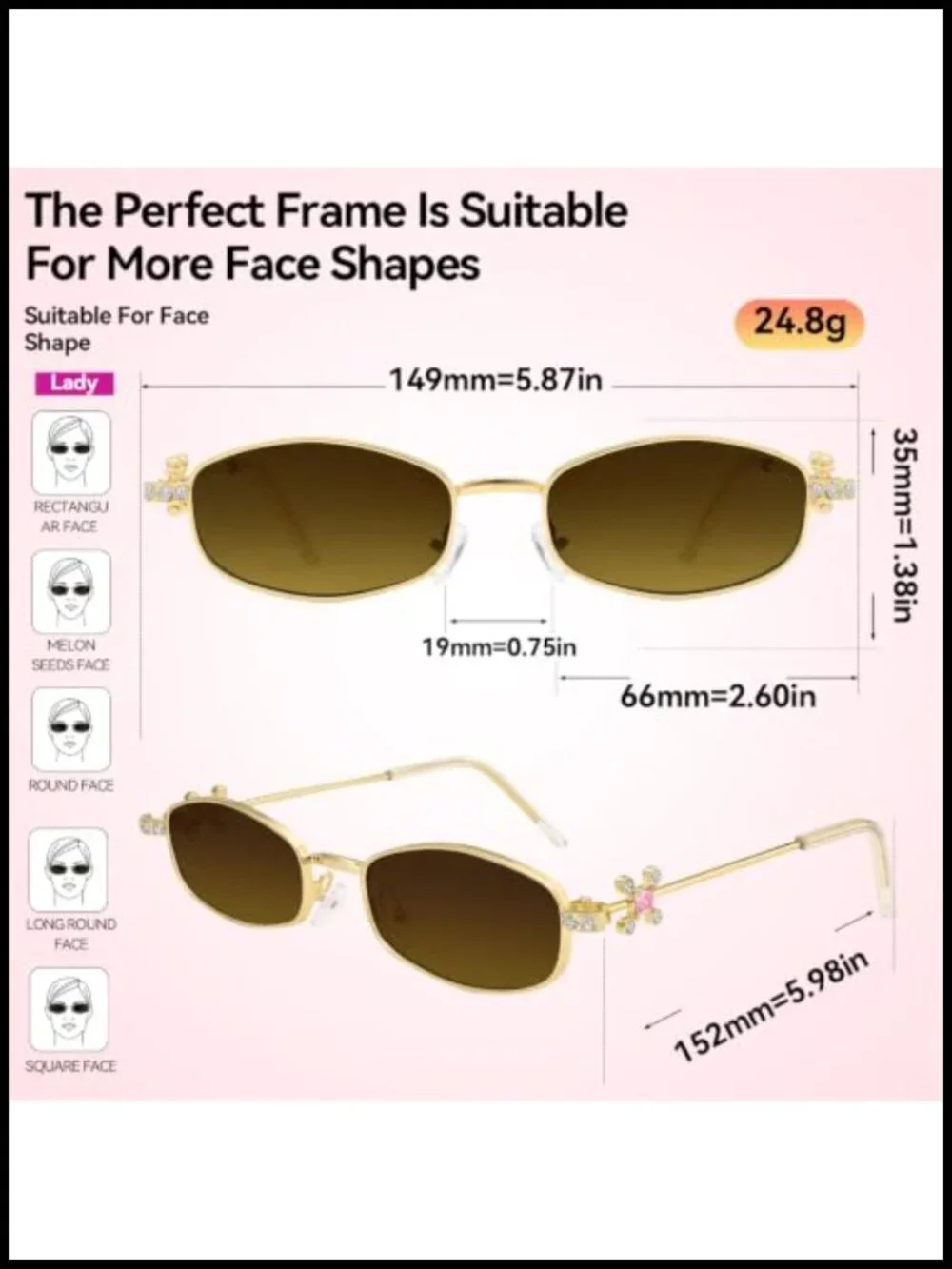 Rectangular Rhinestone Sunglasses, Metal Frame, UV Protection, Narrow Small